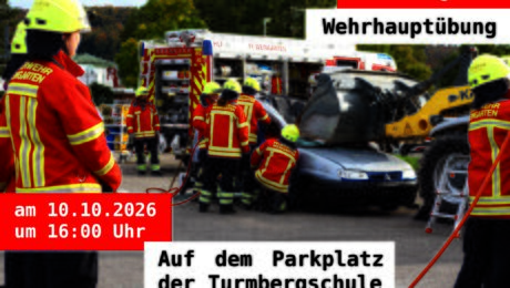 Wir laden hiermit alle interessierten Mitbürger:innen zur unserer Werhauptübung ein! Wie bei jeder Wehrhauptübung möchten wir unseren Mitbürger:innen gefahrlos einen Einblick in das Geschehen und die Abläufe wärend eines Einsatzes ermöglichen und einen Eindruck unserer Tätigkeiten für Jung und Alt geben. Nach der Übung gibt es die Gelegenheit sich alles aus nächster Nähe anzusehen und auch „anfassen“ zu können. Termin: 10.10.2025 Beginn: 16:00 Uhr Ort: Auf dem Parkplatz der Turmbergschule Weingarten Wir freuen uns auf zahlreiche Besucher!